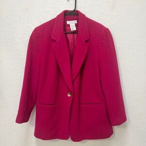 Bloomingdales VTG Wool Cashmere Blazer Coat Magenta Pink Size 14 Classic Career